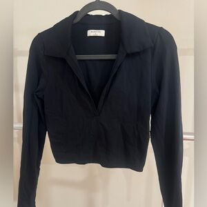 Aritzia Babaton Black Collared Long Sleeve Blouse